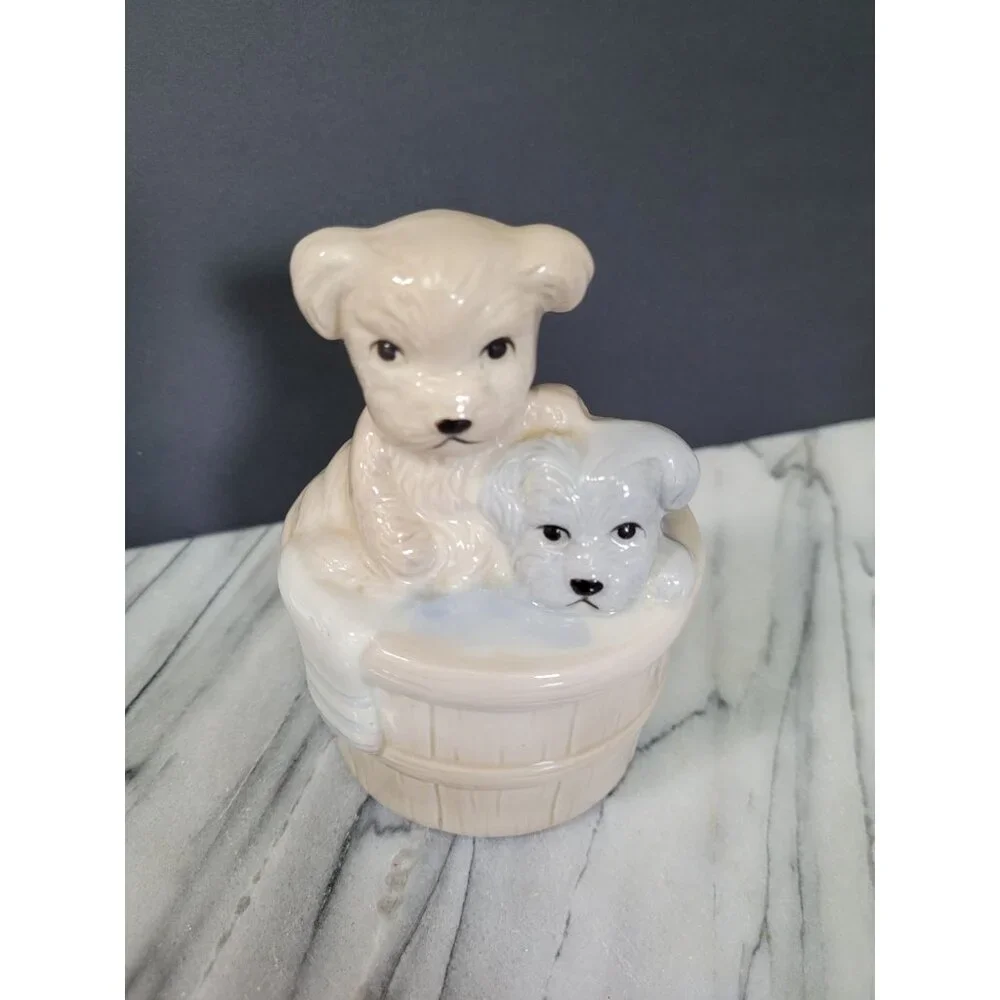 Vintage Ceramic Puppy‎ Figurine In Bathtub By Artmark Japan Collectible
